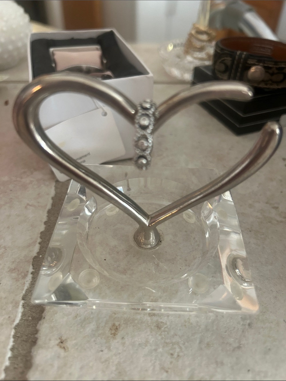 Pandora Silver Heart Ring with Clear Stones